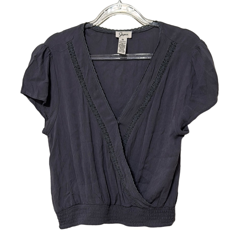 🪞Japna Deep Blue Blouse with Lace Trim women’s size M GUC